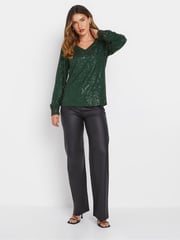 Long Tall Sally Green Sequin V-Neck Long Sleeve Top - Image 2 of 5