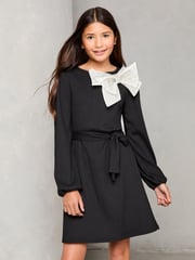 Lipsy Black Jersey Bow Detail Dress (5-16yrs) (5-16yrs) - Image 1 of 4