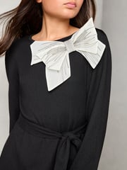 Lipsy Black Jersey Bow Detail Dress (5-16yrs) (5-16yrs) - Image 4 of 4