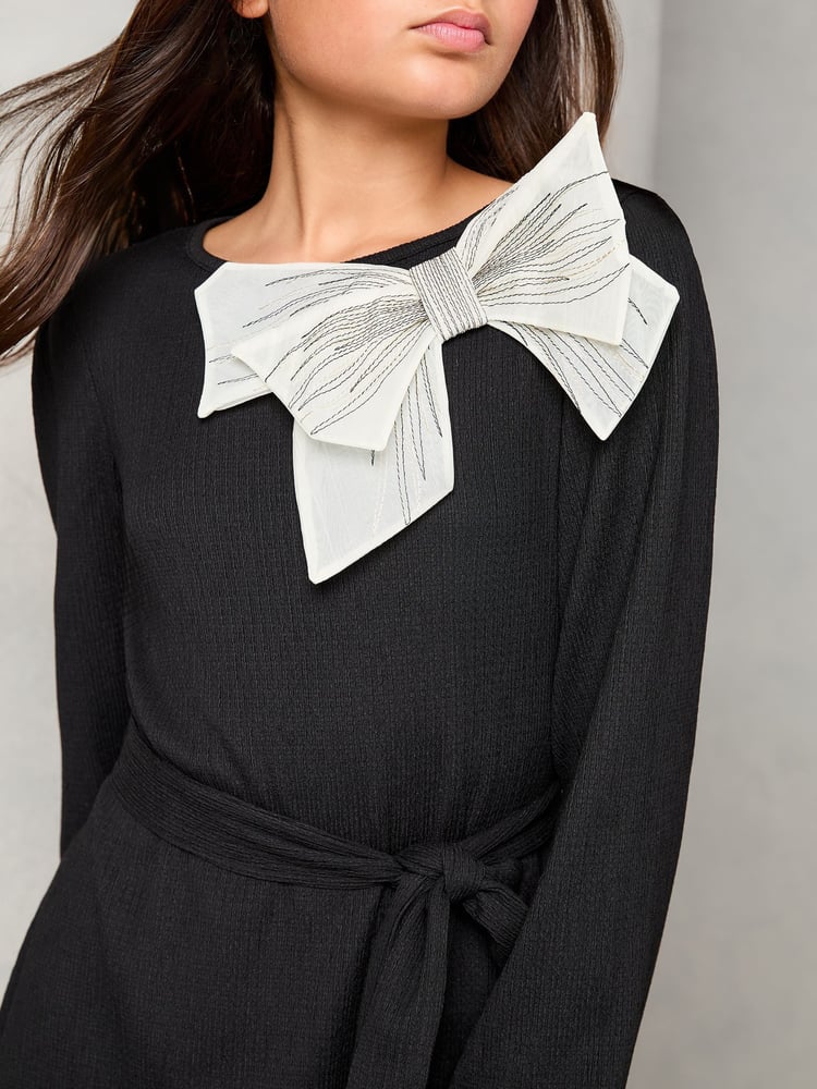 Lipsy Black Jersey Bow Detail Dress (5-16yrs) (5-16yrs) - Image 4 of 4