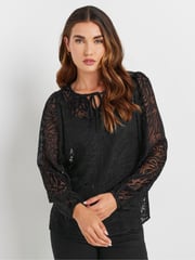 Long Tall Sally Black Burnout Boho Top - Image 1 of 5