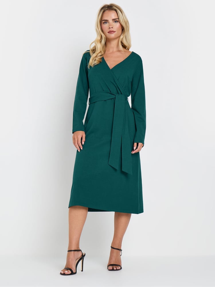M&Co Blue Petite Plain Wrap Dress - Image 1 of 5