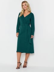 M&Co Blue Petite Plain Wrap Dress - Image 2 of 5