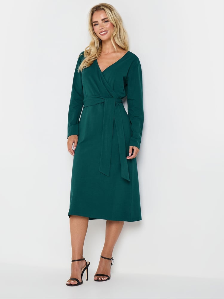 M&Co Blue Petite Plain Wrap Dress - Image 2 of 5