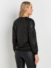 Long Tall Sally Black Sequin Bomber Jacket - Image 3 of 6