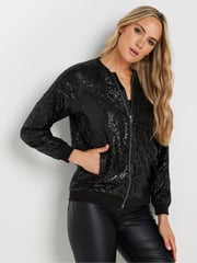 Long Tall Sally Black Sequin Bomber Jacket - Image 4 of 6