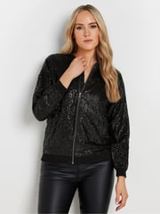Long Tall Sally Black Sequin Bomber Jacket - Image 5 of 6