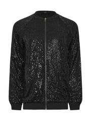 Long Tall Sally Black Sequin Bomber Jacket - Image 6 of 6