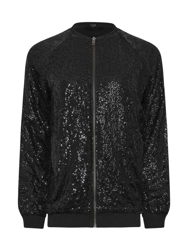 Long Tall Sally Black Sequin Bomber Jacket - Image 6 of 6