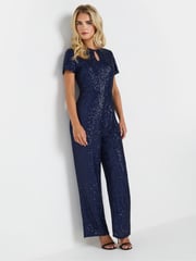M&Co Blue Petite Keyhole Sequin Jumpsuit - Image 2 of 6