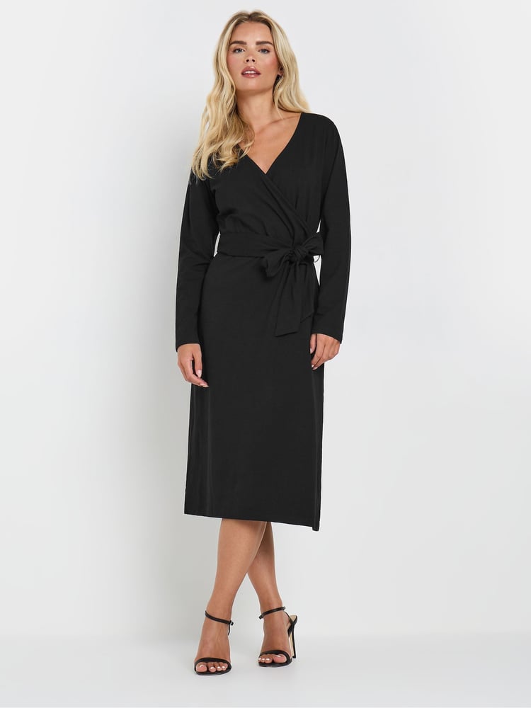 M&Co Black Petite Plain Wrap Front Dress - Image 2 of 5