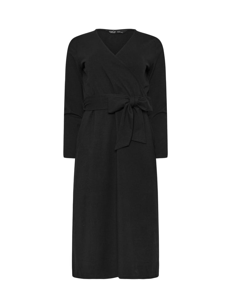 M&Co Black Petite Plain Wrap Front Dress - Image 5 of 5