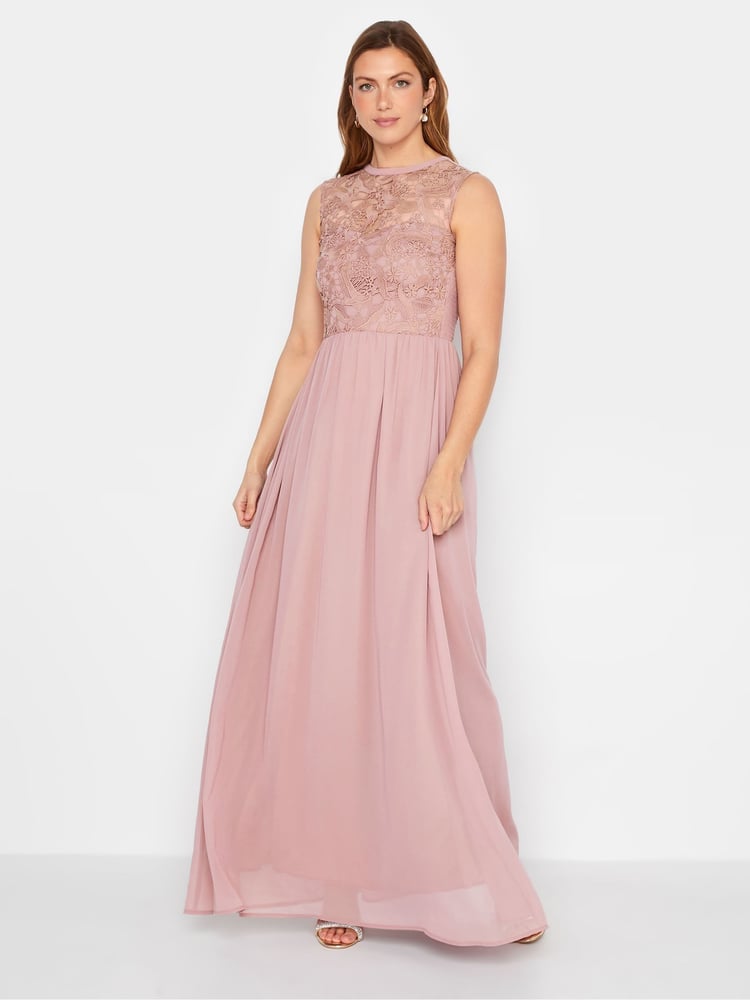 Long Tall Sally Pink Lace Chiffon Maxi Dress - Image 2 of 4