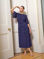 Love & Roses Blue 3D Floral Angel Sleeve Midi Dress - Image 2 of 4