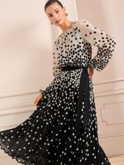 Love & Roses Black/White Mono Spot Pleated Midi Dress - Image 2 of 5