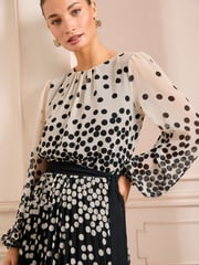 Love & Roses Black/White Mono Spot Pleated Midi Dress - Image 4 of 5