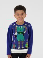 Society 8 Blue Boys Elfster Christmas Jumper - Image 3 of 4