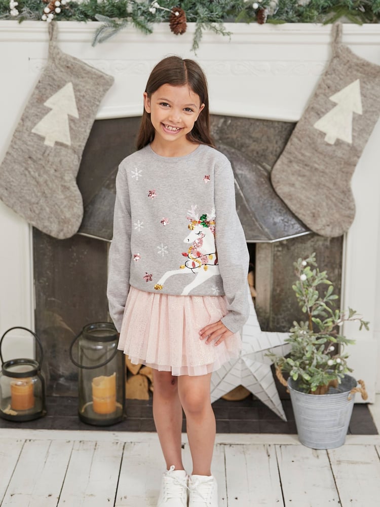 Society 8 Grey Girls Magic Christmas Jumper - Image 1 of 3