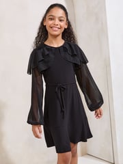 Lipsy Black Layered Flutter Long Sleeve Dress (5-16yrs) - Image 1 of 5