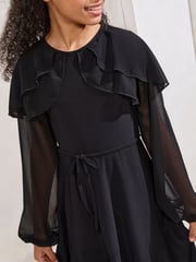 Lipsy Black Layered Flutter Long Sleeve Dress (5-16yrs) - Image 2 of 5