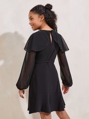 Lipsy Black Layered Flutter Long Sleeve Dress (5-16yrs) - Image 5 of 5