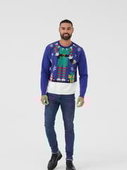 Society 8 Blue Mens Elfster Christmas Jumper - Image 1 of 4