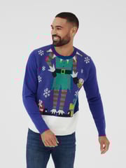 Society 8 Blue Mens Elfster Christmas Jumper - Image 3 of 4