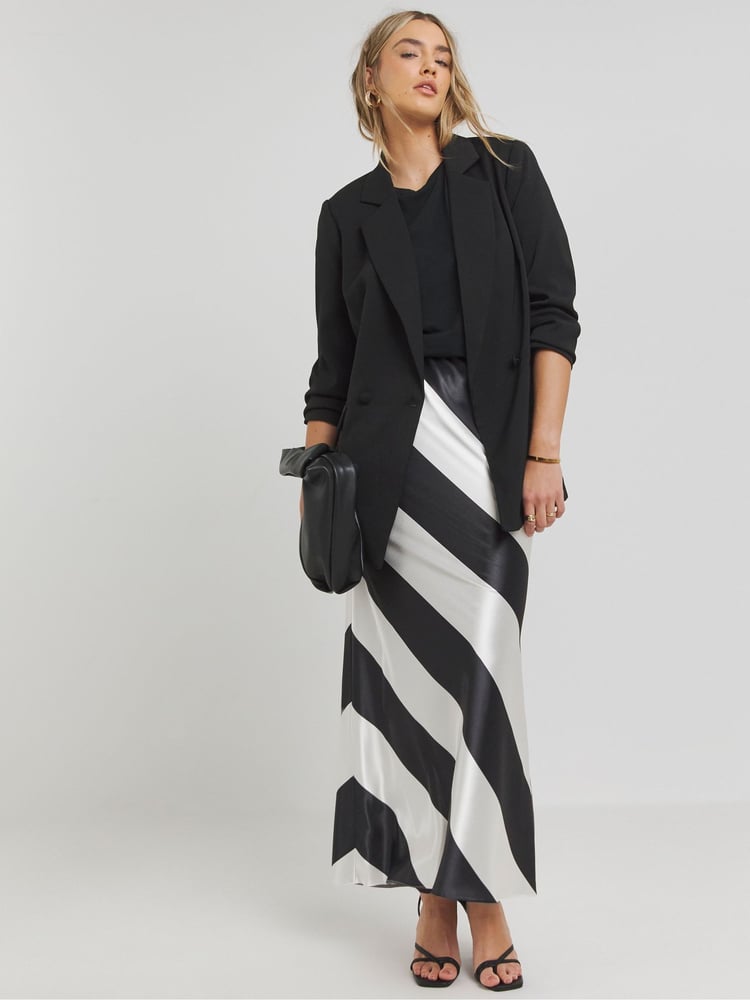 Simply Be Mono Print Satin Maxi Skirt - Image 1 of 4