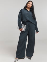 Simply Be Blue Textured Satin Wide Leg Trousers - Image 1 of 4