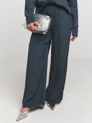 Simply Be Blue Textured Satin Wide Leg Trousers - Image 3 of 4