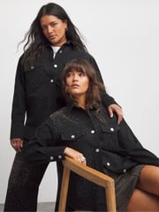 Simply Be Black Oversized Embellished Denim Shirt - Image 1 of 5