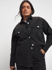 Simply Be Black Oversized Embellished Denim Shirt - Image 2 of 5