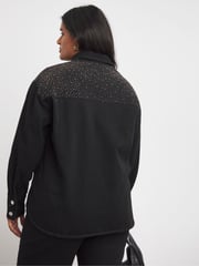 Simply Be Black Oversized Embellished Denim Shirt - Image 3 of 5