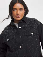 Simply Be Black Oversized Embellished Denim Shirt - Image 5 of 5
