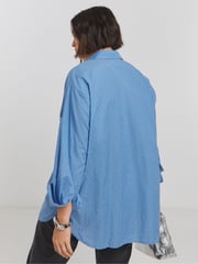 Simply Be Blue Oversized Embellished Striped Shirt - Image 2 of 4