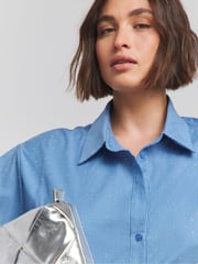 Simply Be Blue Oversized Embellished Striped Shirt - Image 4 of 4