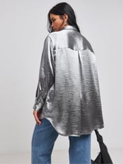 Simply Be Grey Hammered Satin Relaxed Shirt - Image 2 of 4