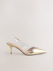 Gold Forever Comfort® Point Toe Detail Vinyl Slingback Heels - Image 2 of 6
