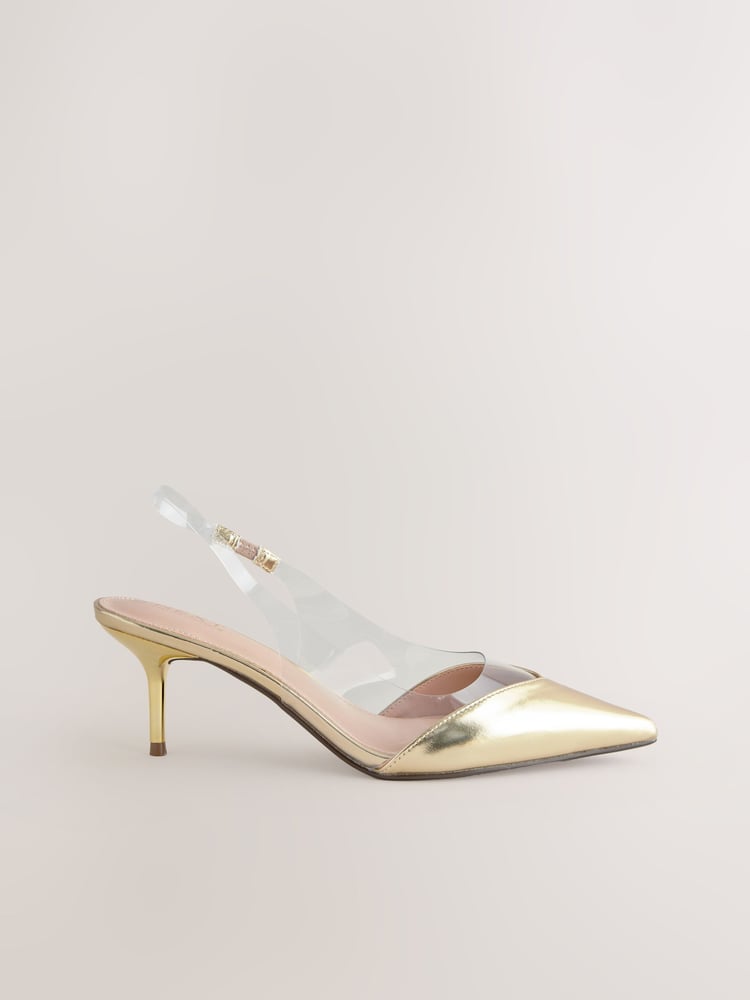 Gold Forever Comfort® Point Toe Detail Vinyl Slingback Heels - Image 2 of 6