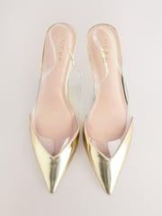 Gold Forever Comfort® Point Toe Detail Vinyl Slingback Heels - Image 3 of 6
