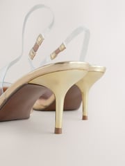 Gold Forever Comfort® Point Toe Detail Vinyl Slingback Heels - Image 4 of 6