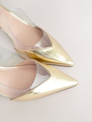 Gold Forever Comfort® Point Toe Detail Vinyl Slingback Heels - Image 5 of 6