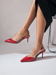 Red Forever Comfort® Point Toe Detail Vinyl Slingback Heels - Image 1 of 5