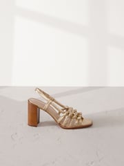 Gold Signature Premium Leather Square Toe Cage Slingback Block Heel Sandals - Image 2 of 3