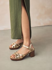 Gold Forever Comfort® Round Toe Low Strap Buckle Detail Platform Sandals - Image 1 of 10