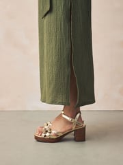 Gold Forever Comfort® Round Toe Low Strap Buckle Detail Platform Sandals - Image 3 of 10