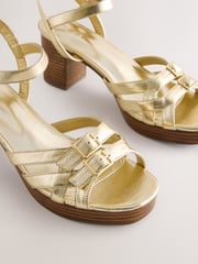 Gold Forever Comfort® Round Toe Low Strap Buckle Detail Platform Sandals - Image 8 of 10