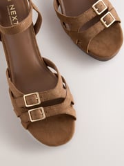 Tan Brown Forever Comfort® Round Toe Low Strap Buckle Detail Platform Sandals - Image 3 of 5