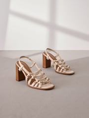Bone Signature Premium Leather Square Toe Cage Slingback Block Heel Sandals - Image 1 of 7