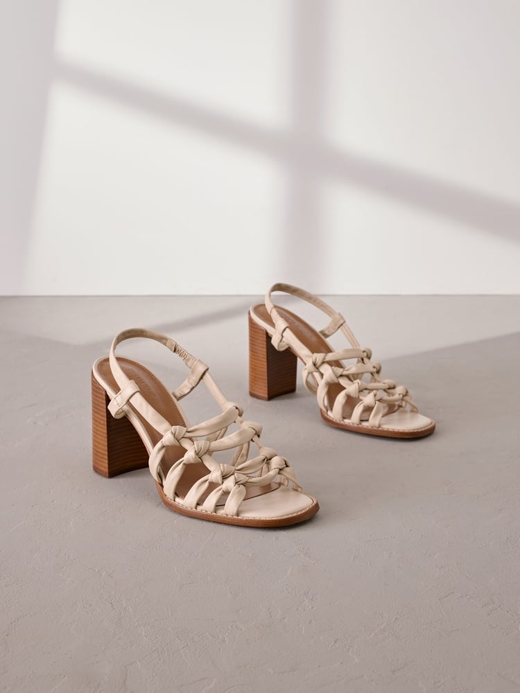Bone Signature Premium Leather Square Toe Cage Slingback Block Heel Sandals - Image 1 of 7